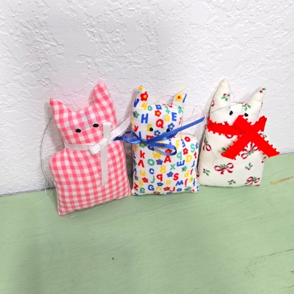 Other - Handmade Sewn Cat Ornaments Decor - Set of 3 Gingham Alphabet Christmas Vintage